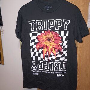 NEW "Trippy" Black Abstract Floral Graphic T-Shirt UNISEX Medium